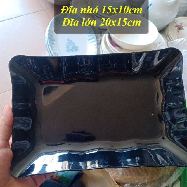 Đĩa nhựa phíp cao cấp hình chữ nhật cỡ nhỏ 17x12cm (màu đen)