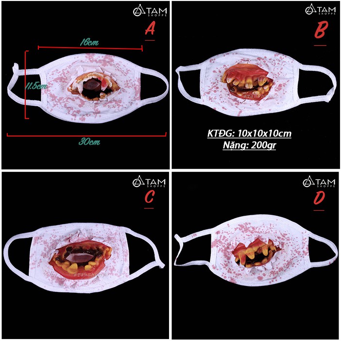 Khẩu trang hàm răng dính máu kinh dị hóa trang Halloween