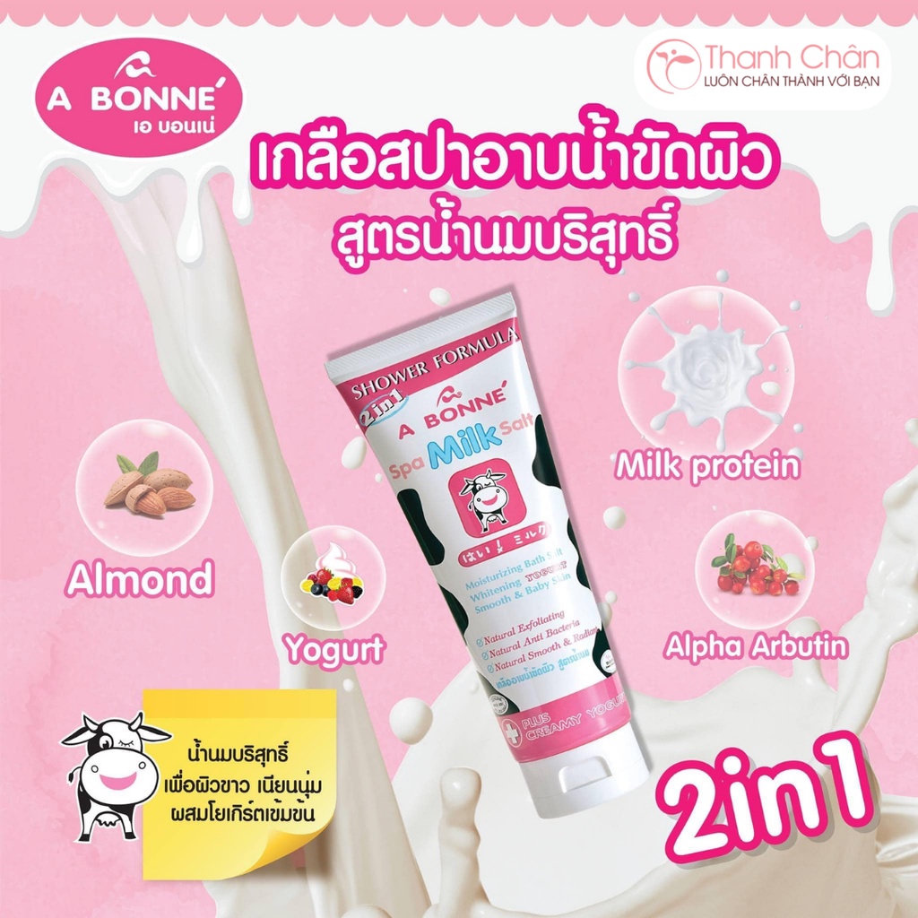 Muối Tắm Sữa Bò Tẩy Tế Bào Chết A Bonne Spa Milk Salt - Shower Formula, Thái Lan - Dạng Tuýp 350gr