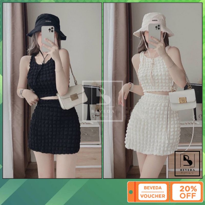 Set Áo Ba Lỗ - Chân Váy Dáng A Chất Xốp (Có Lót Trong)