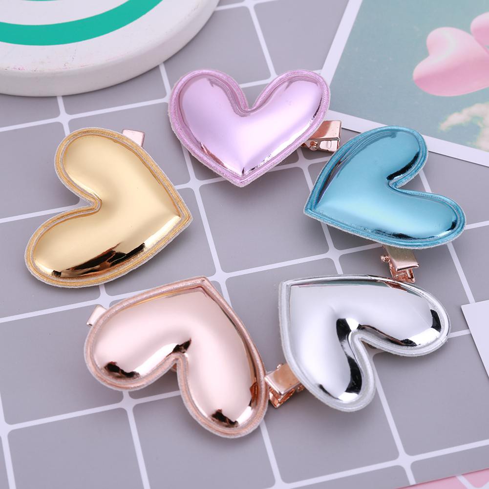 Kẹp tóc hình trái tim bằng da PU đáng yêu cho bé gái