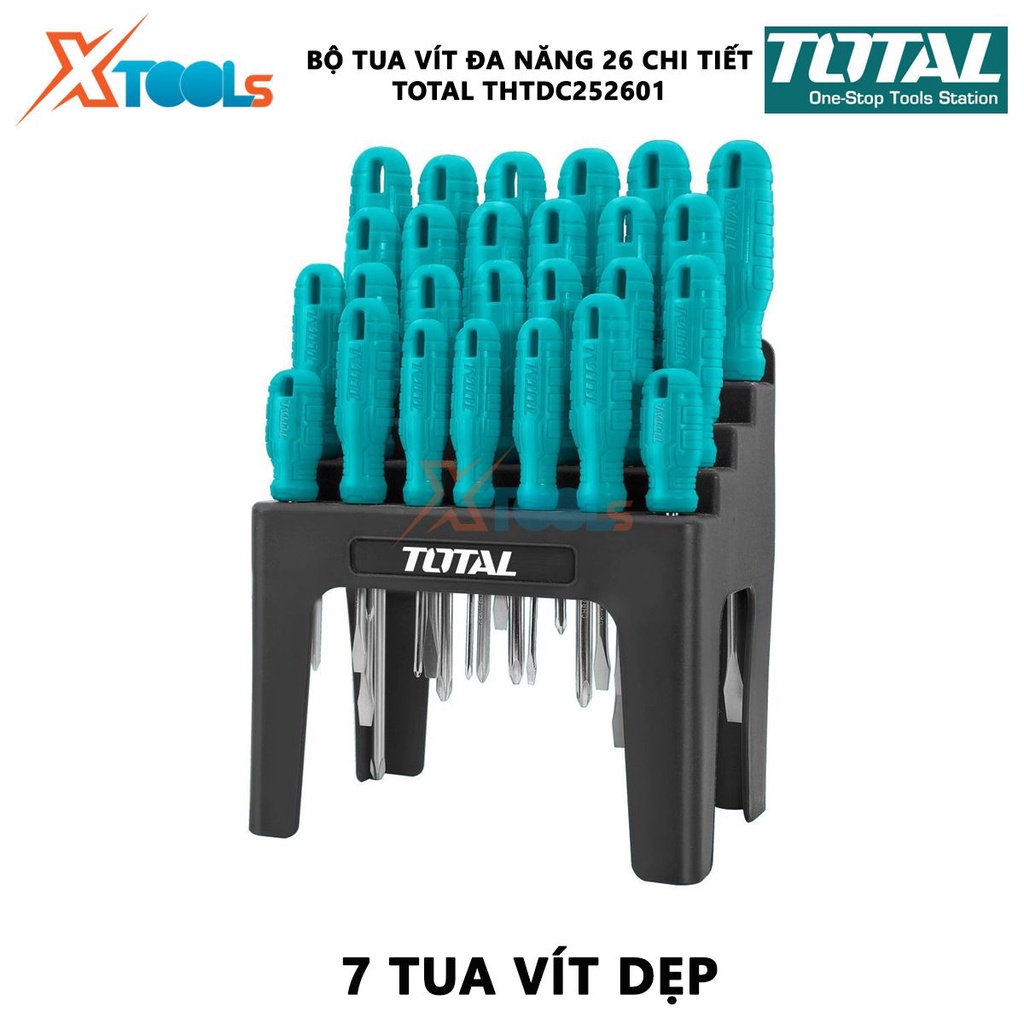 Bộ tuốc nơ vít đa năng 26 chi tiết TOTAL THTDC252601 |Bộ 26 tua vít dẹp, bake, sao, tua vít vuông [CHÍNH HÃNG] [XTOOLs]