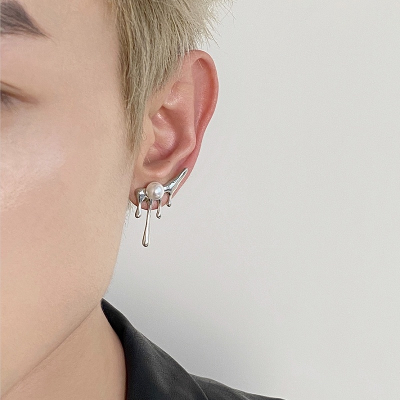 Bông Tai Hình Giọt Nước Đính Ngọc Trai Giả Phong Cách hip hop Hàn Quốc Thời Trang Cho Nam Và Nữ