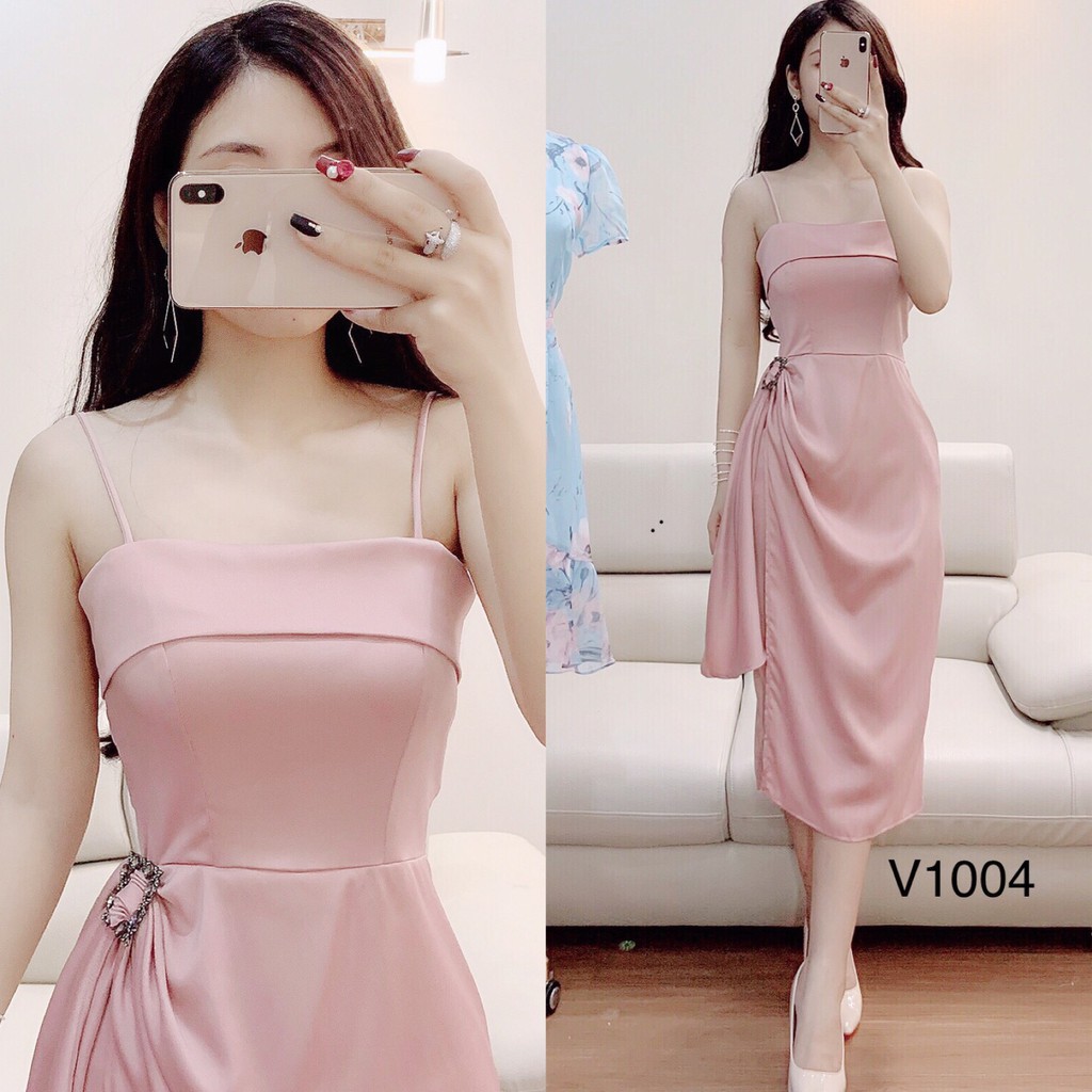 [ xả kho ] MiD Đầm hồng thiết kế cao cấp V1004 Mie Design ảnh thật