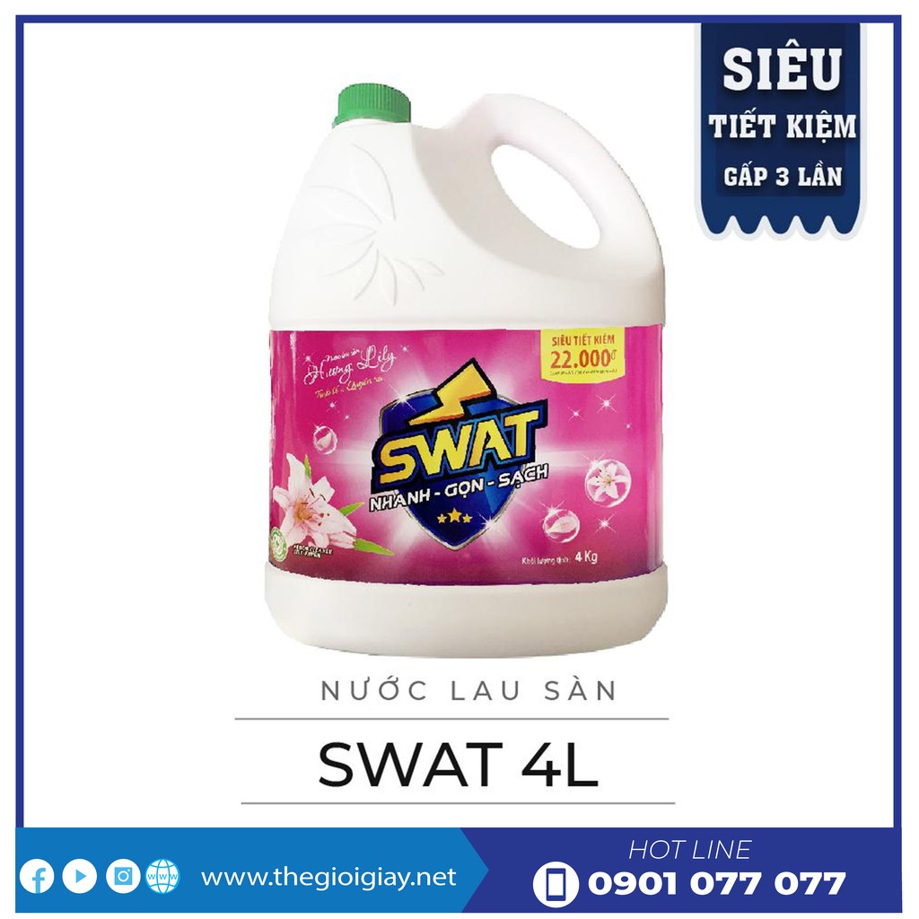 Nước Lau Sàn Swat Diệt Khuẩn Khử Mùi LS4 - Can 4 lít