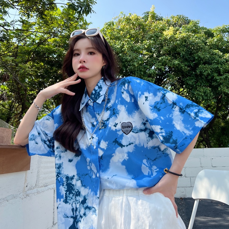 Áo Sơ Mi Nữ Tay Dài Dáng Rộng In Hình Mặt Cười Thời Trang