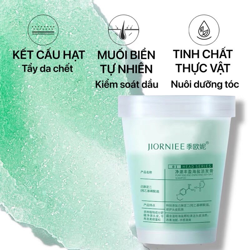 Muối biển gội đầu JIORNIEE kiềm dầu tẩy da chết giúp tóc mềm mượt Purifying And Enriching Sea Salt Shampoo JIOR01