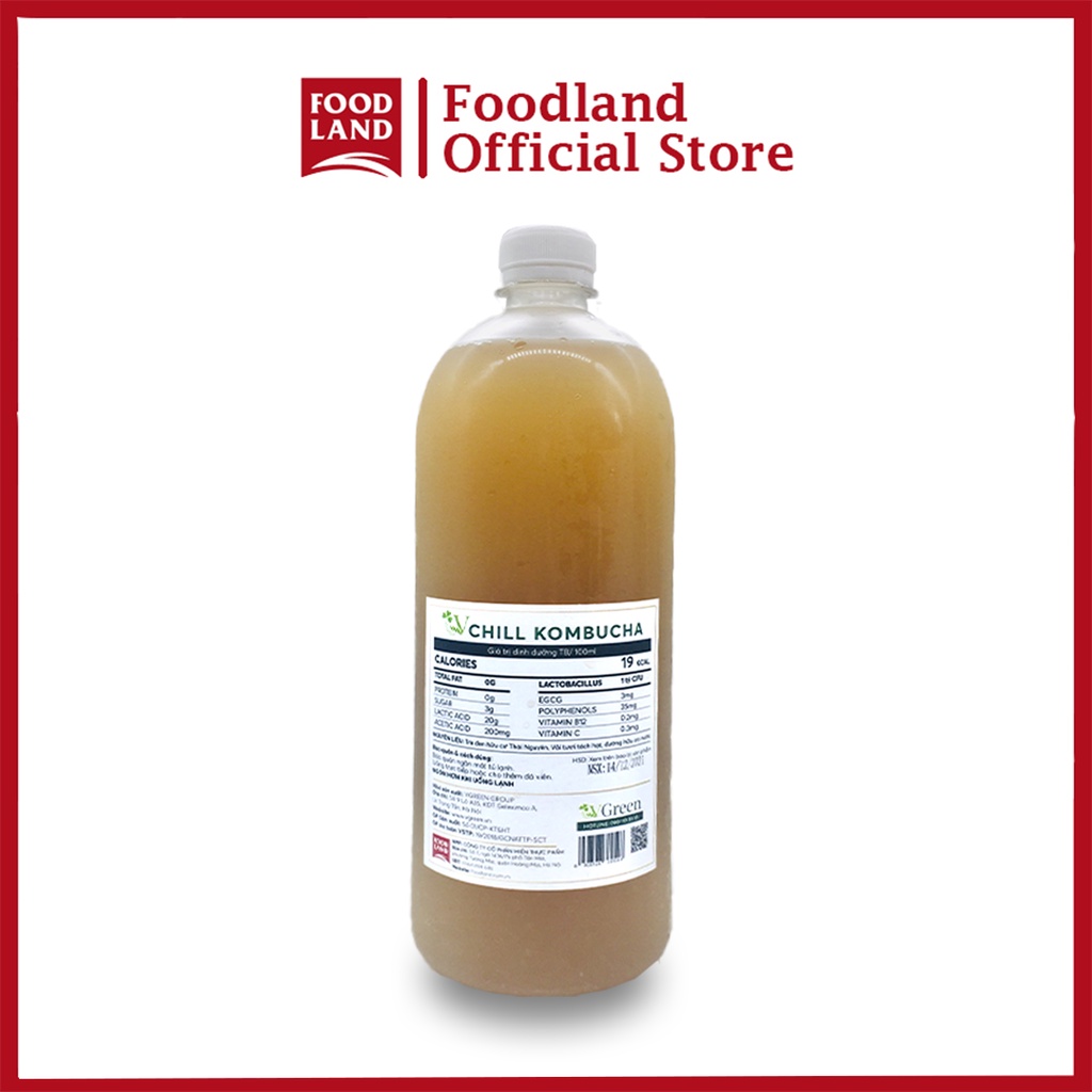 Trà Bất Tử Chill Kombucha VẢI 1L -  Trà hoa quả lên men con giống scoby - Foodland