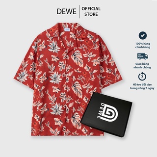Áo sơ mi nam ngắn tay DEWE, vải lụa nhập khẩu chống nhăn thoáng mát, họa tiết Lá Đỏ - DEWE Cuban Shirt