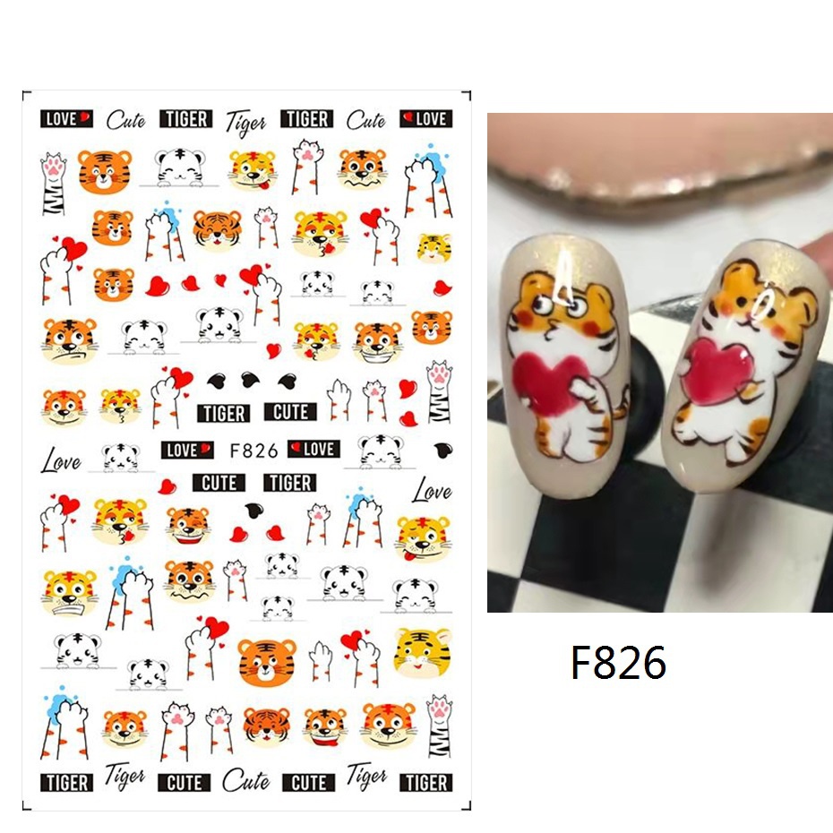 Miếng Dán Trang Trí Móng Tay Hình Hổ Hoạt Hình Dễ Thương