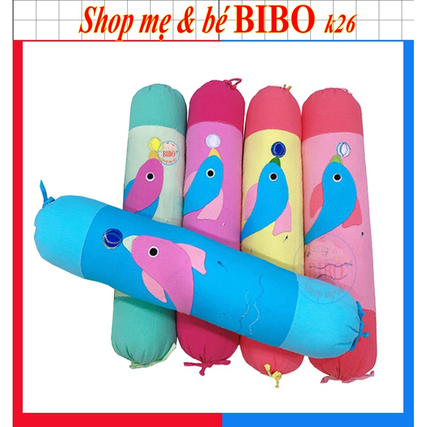 Gối ôm trẻ em dài 70cm, gối cotton mềm mại thoáng mát, họa tiết trên gối đắp hình cá đáng yêu
