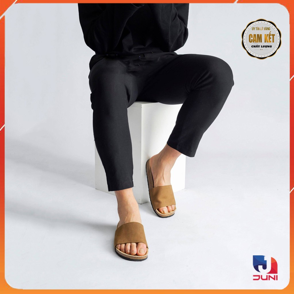 [DA BÒ THẬT] D05-Dép da sandal quai ngang Birken Bioline Unisex (Đế trấu) - Juni Store