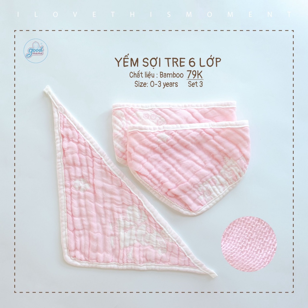 [Mã LTBAUAB6 giảm 7% đơn 99K] Yếm Tam Giác Sợi Tre 6 Lớp Goodmama (Set 3 Cái) Dành Cho Bé Từ 0-3 Tuổi