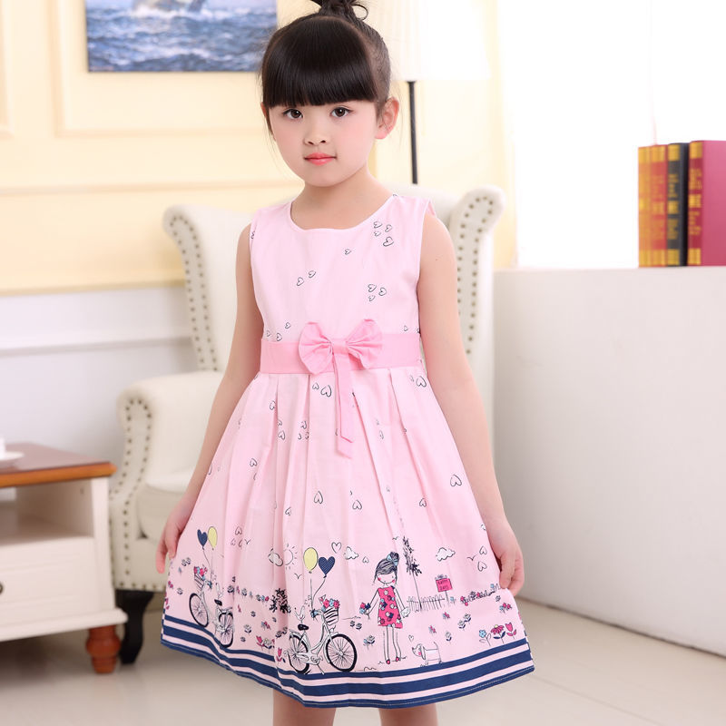 Bé gái Váy không tay Vest, Big Virgin Baby Cotton Silk Quần áo trẻ em Baby Princess Dress Váy trẻ em phong cách phương Tây