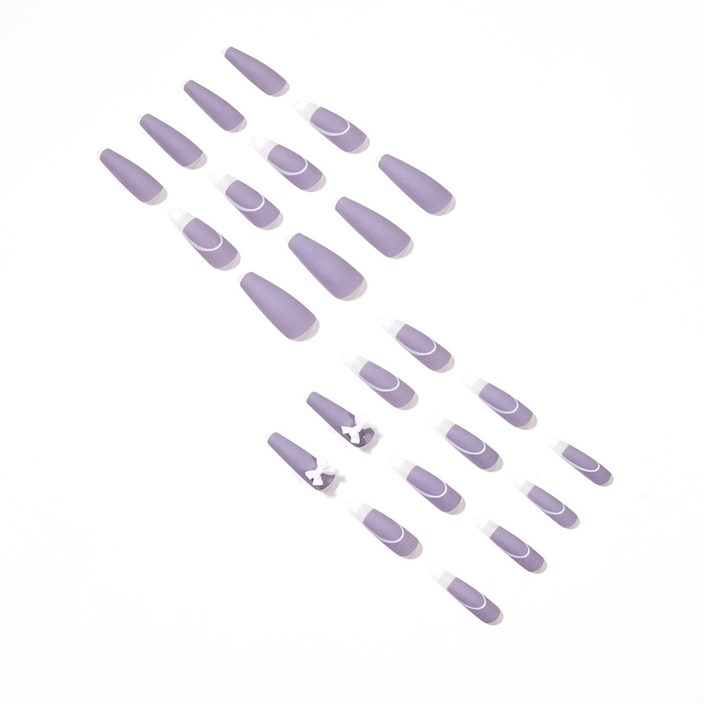Miếng Dán Móng Tay Giả Plus Hình Nơ Tím Có Thể Tháo Rời
