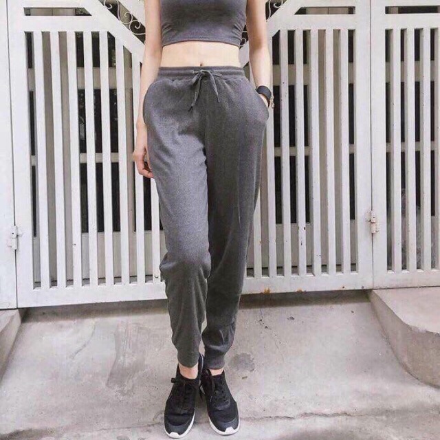 Quần jogger len tăm nữ dáng thể thao cạp chun bo gấu phù hợp với moi lứa tuổi