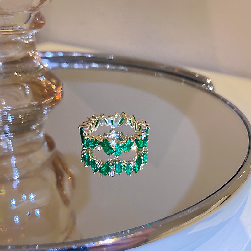 Mới Nhẫn Đính Hôn Đính Đá Zircon Màu Xanh Lá Cây AAA