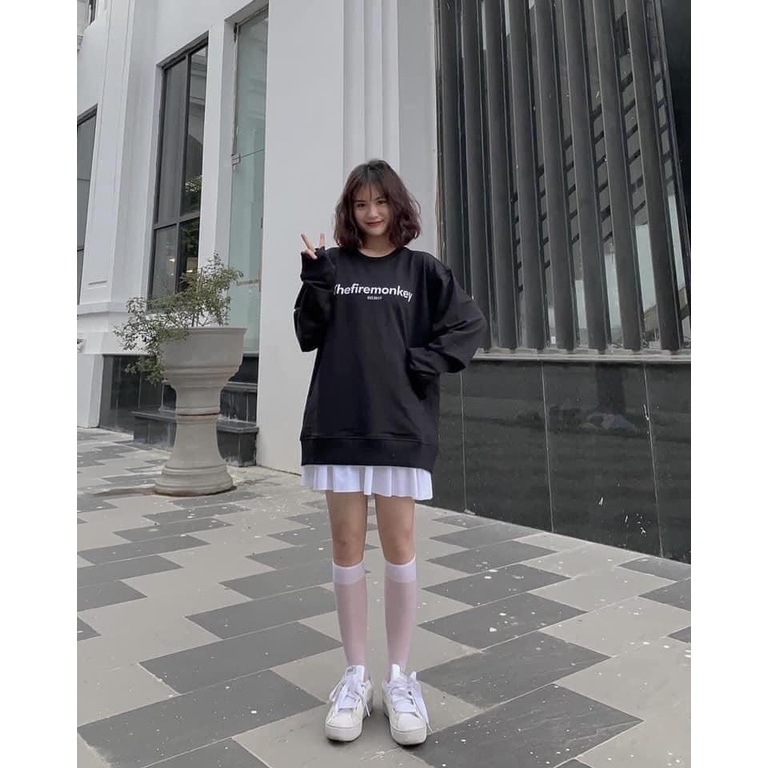 Áo Sweater In Chữ The Monkey Áo Sweater Tay Bồng Chất Nỉ Ngoại Dày Dặn Form Rộng Freesize Unisex Ảnh Thật