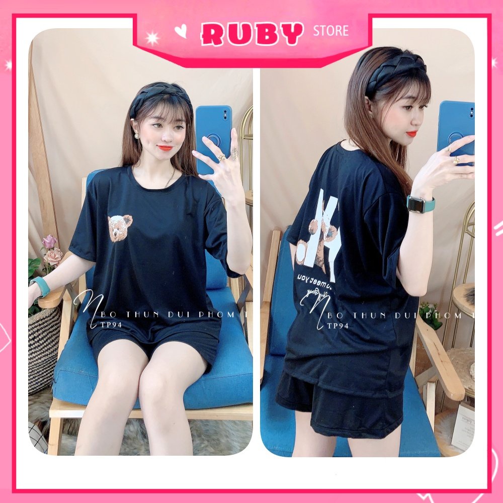 Đồ bộ đùi phom to cho nữ mặc nhà chất thun mềm mát in hình gấu hoạt hình dễ thương TP94