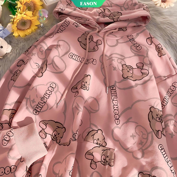 Hoạt Hình Áo Hoodie Dáng Rộng In Hình Gấu Dễ Thương Thời Trang Mùa Thu Cho Nữ