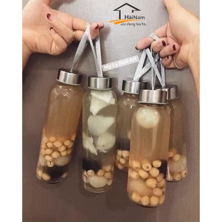 [XẢ KHO] Bình nước thủy tinh 500ml có dây xách / Bình thủy tinh có dây xách