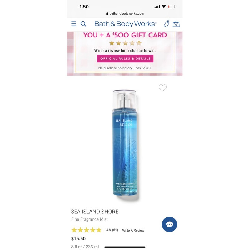 AUTH BBW BODY MIST XỊT THƠM ,DƯỠNG THỂ SEA ISLAND SHORE USA