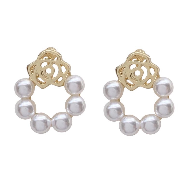 Bông tai nụ Hoa hồng đính ngọc trai nhân tạo khuyên tai nữ vòng tròn nhỏ xinh Cocochang shop