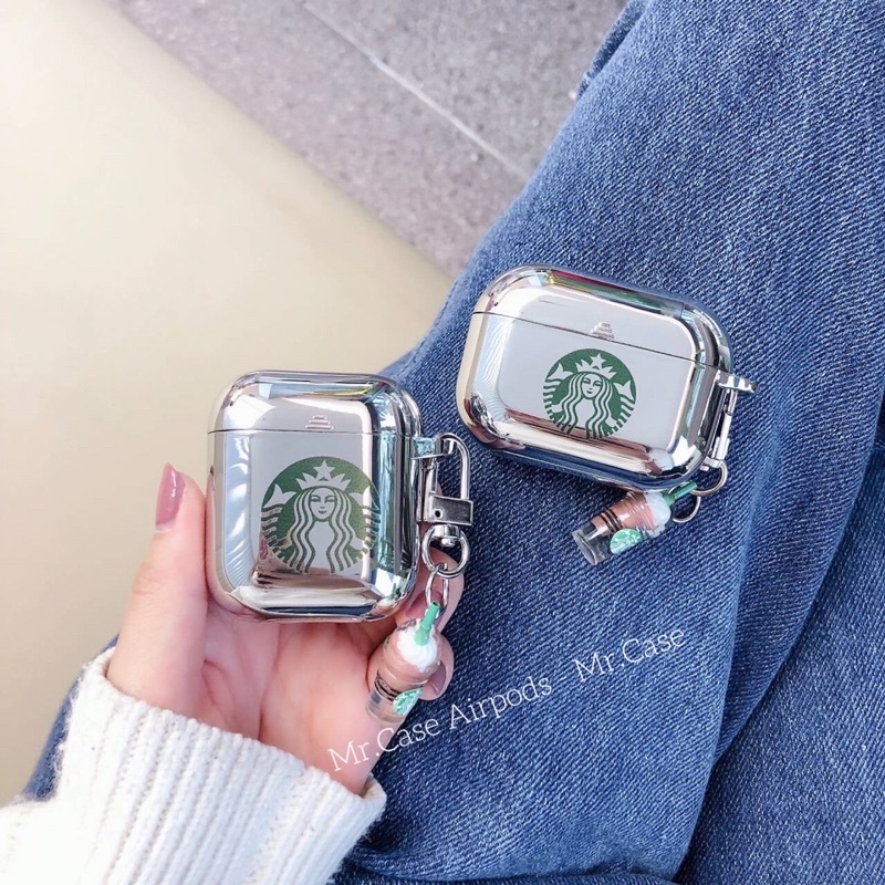 Case Airpods 1/2 /Pro Vỏ Ốp Tai Nghe Hình Starbuck Chất Liệu Tráng Gương  Kèm Móc Xinh  - Mr.Case ẢiPodsy