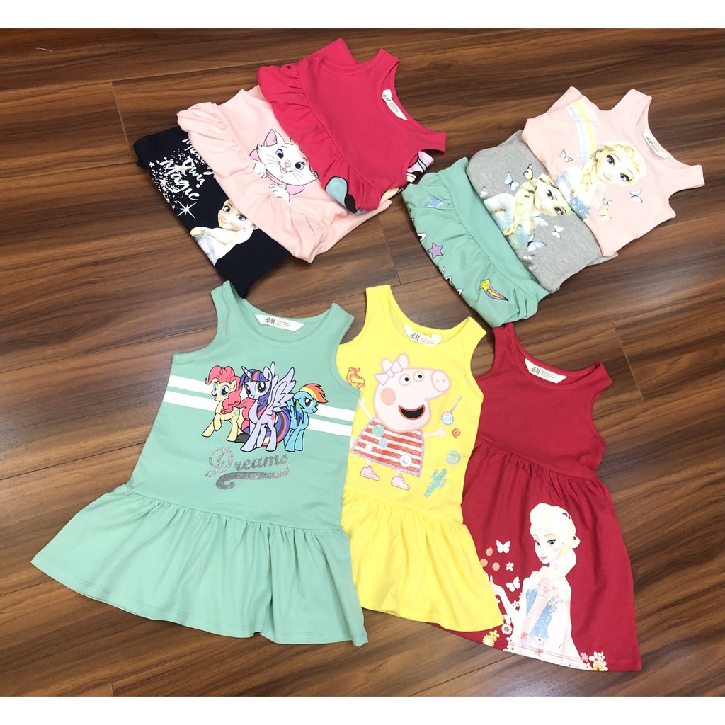 Váy HM cho bé gái⚡HOT- HOT- HOT⚡chất cotton, hình Elsa, Pony, Mickey cực xinh