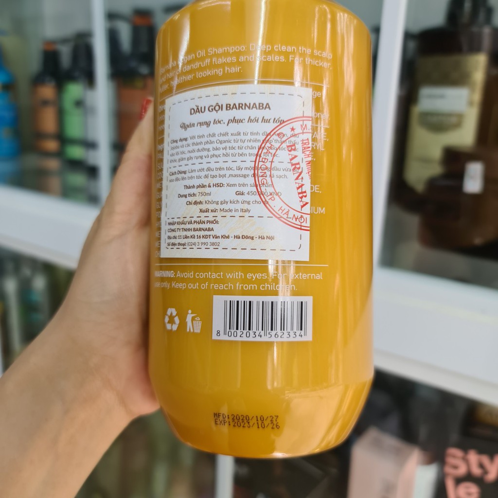 Cặp dầu gội xả ngăn rụng tóc phục hổi hư tổn BARNABA Argan Oil 750ml