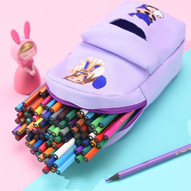 Túi Đựng Bút Chì Vải Canvas Cỡ Lớn In Họa Tiết Hoạt Hình AKKU Dễ Thương Cho Bé