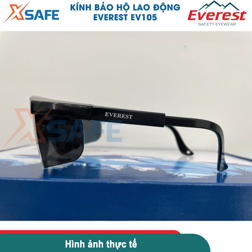 Kính bảo hộ lao động Everest  EV105 đen - Mắt kính chống bụi, đọng hơi nước, chống trầy xước, chống tia UV