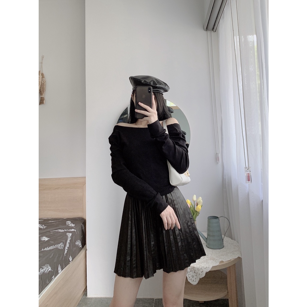 Áo Croptop Nữ Dài Tay Trơn Ôm Body Hở Lưng Len Tăm Cotton Co Giãn Thương Hiệu Amellia