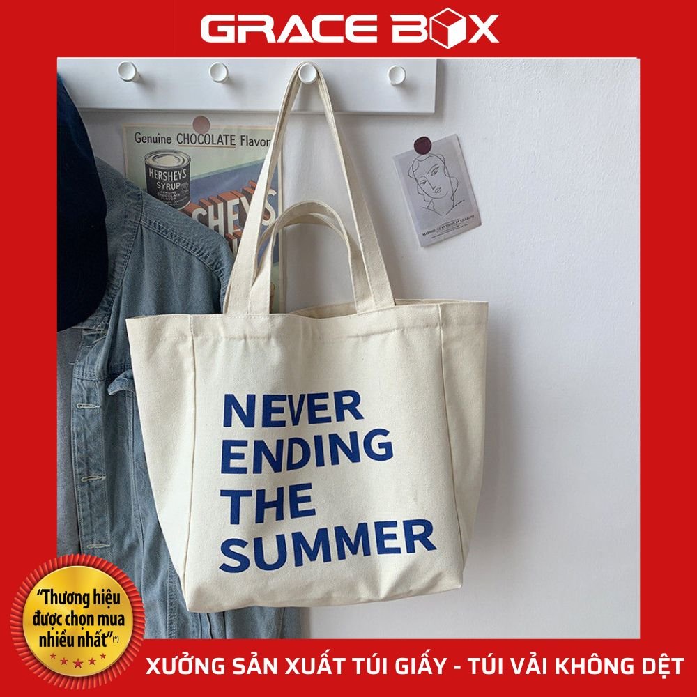 Túi Vải Canvas Bộ Sưu Tập &quot;Your Life&quot; Siêu Thị Bao Bì Grace Box