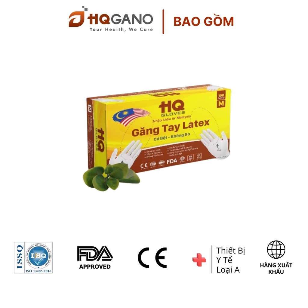 [1.680₫/1 cái] Găng Tay Y Tế Malaysia HQ Gloves, Có Bột Không Bo, Dai Dày Chắc Chắn, Hộp 100 Cái