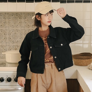 Áo khoác jean crop đen basic-AK553