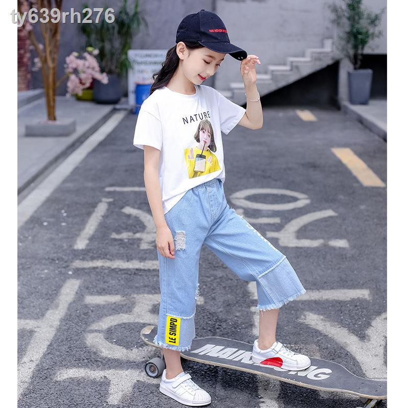 quần gáiváy trẻ em✚₪✓Quần bé gái mùa hè 2019 phiên bản chín mới của Hàn Quốc- điểm trẻ em ống rộng lớn trong j