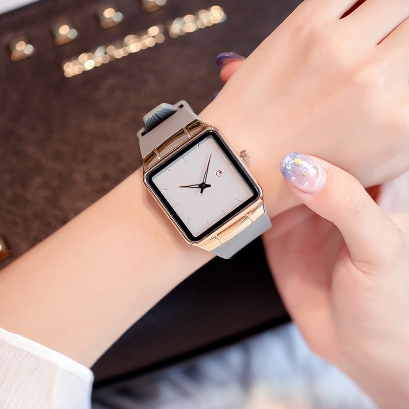 Đồng hồ thời trang nữ dây silicon mặt vuông có lịch AMT111 | BigBuy360 - bigbuy360.vn
