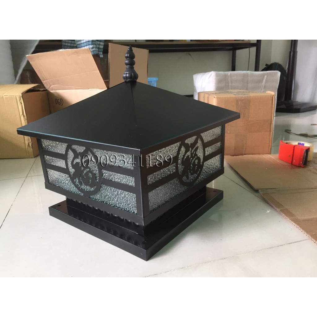 Đèn trụ cổng thân lá thép sơn tĩnh điện D25cm