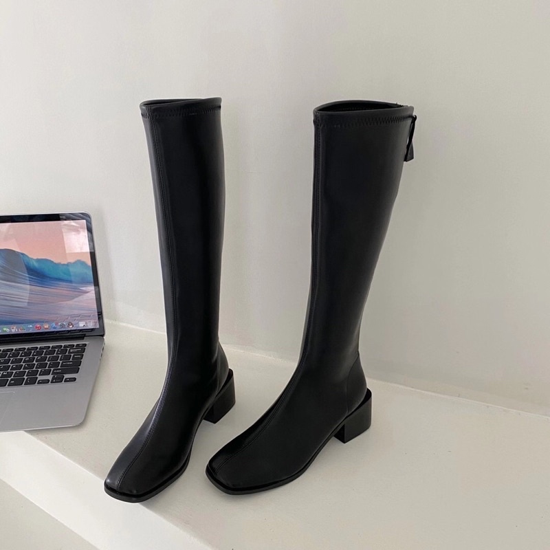 [ Ảnh thật ] Giày Boots cao cổ lót nhung da mềm ôm sát 666-6
