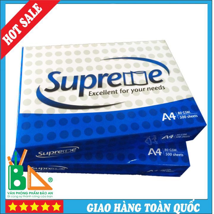 Giấy A4 Supreme 80 Gsm Xuất Xứ Thailand- Chất Lượng Giấy Cao,Được Làm 100% Từ Sợi Gỗ, Láng Mịn, Không Bụi, Không Mùi