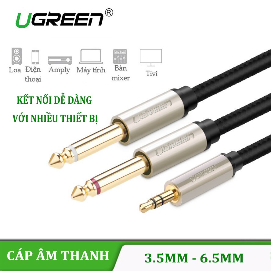 Cáp Âm Thanh 3.5mm Ra 2 Đầu 6.5mm Mạ Vàng 24k Ugreen AV126