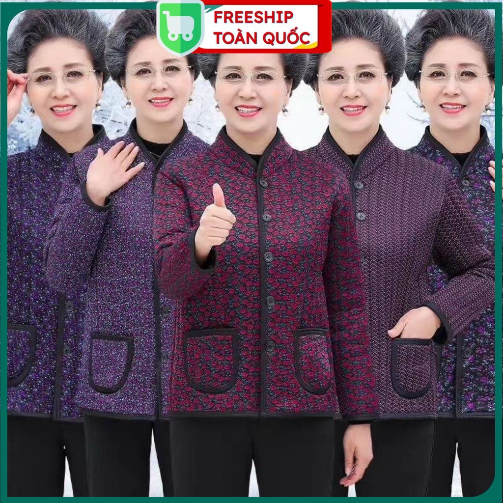 Áo khoác nhung hoa lót nỉ bông dành cho bà, cho cụ già