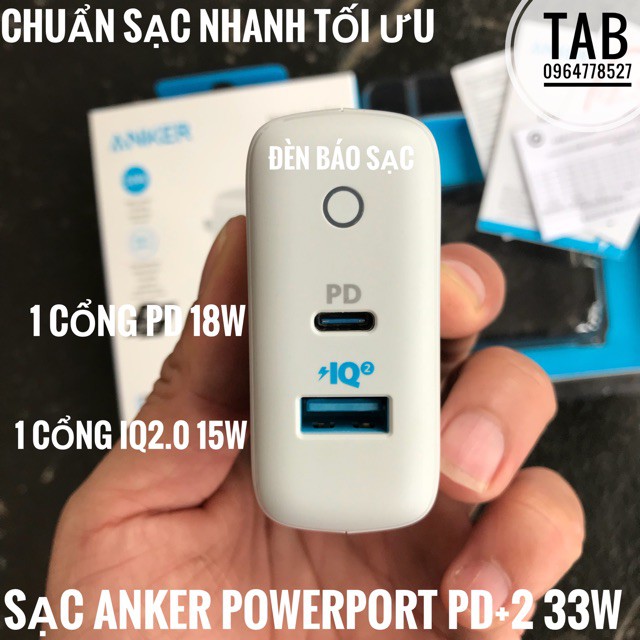 Sạc Anker PowerPort Pd+2 33w , Usb-c PD, PowerIQ2.0 - A2626 ( BH 18 Tháng )