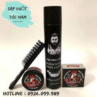 Combo sáp vuốt tóc clay cream + gôm the pro lock tặng lược tạo phồng