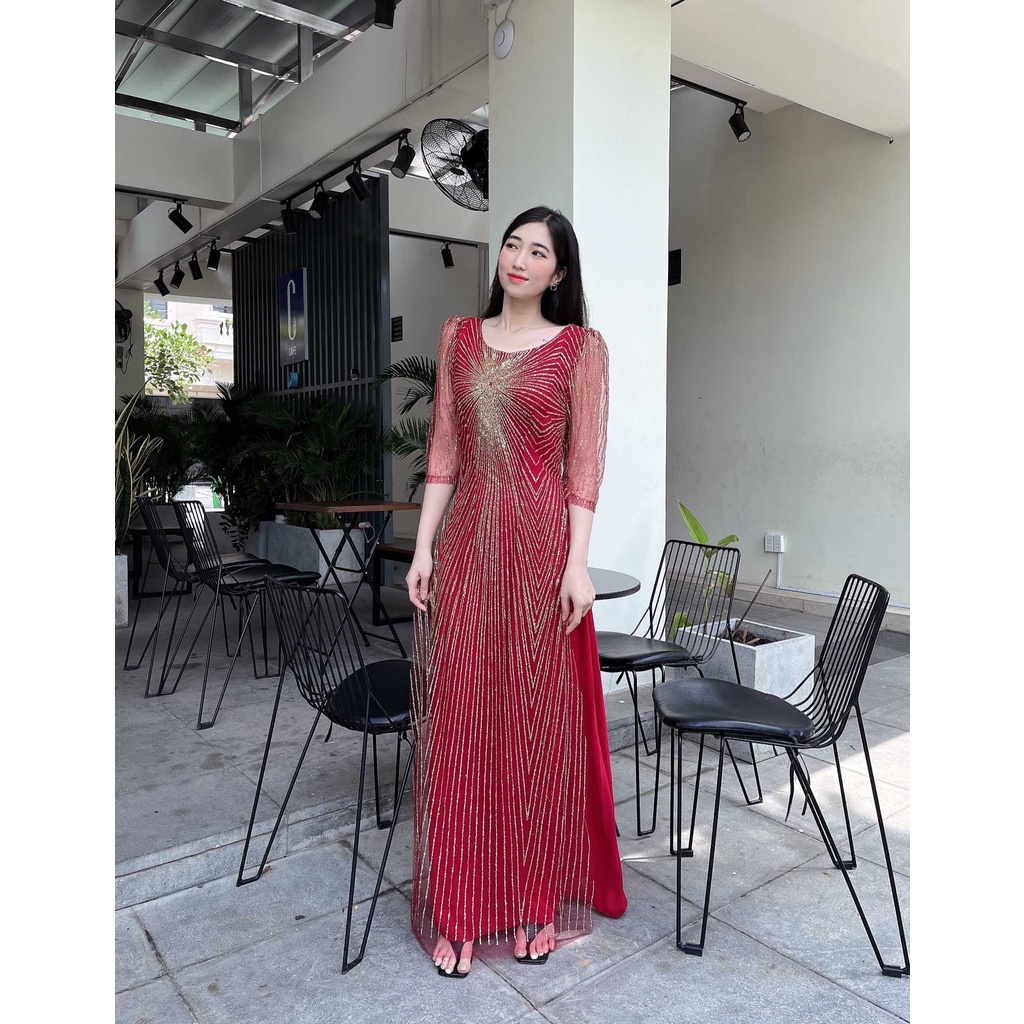 đầm trung niên cao cấp cho mẹ thiết kế dự tiệc , ngồi sui , sang trọng lấp lánh