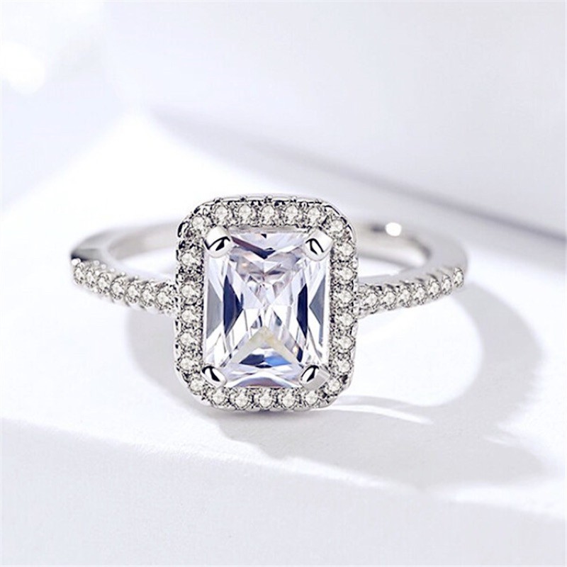 Nhẫn nữ bạc ta mặt đá vuông, nhẫn nữ bibi silver siêu xinh