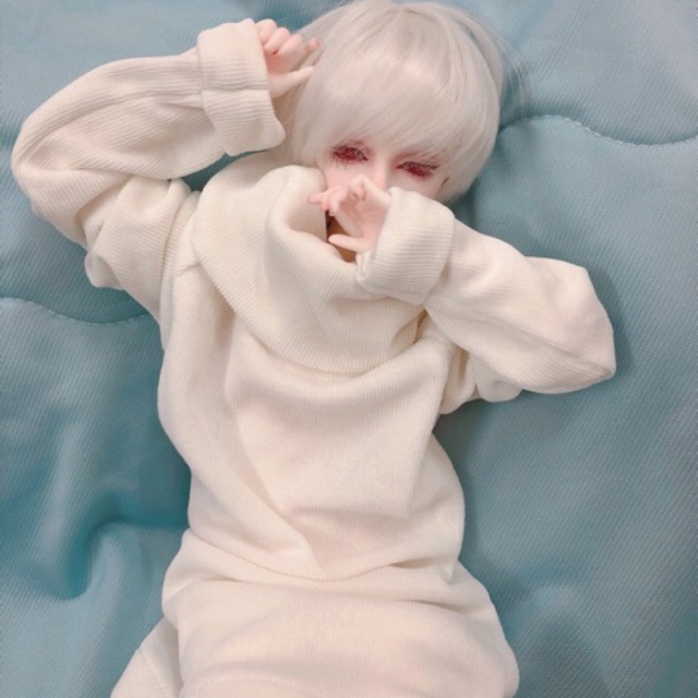 Áo thun cổ lọ búp bê BJD 1/4-1/3 Trắng, Đen