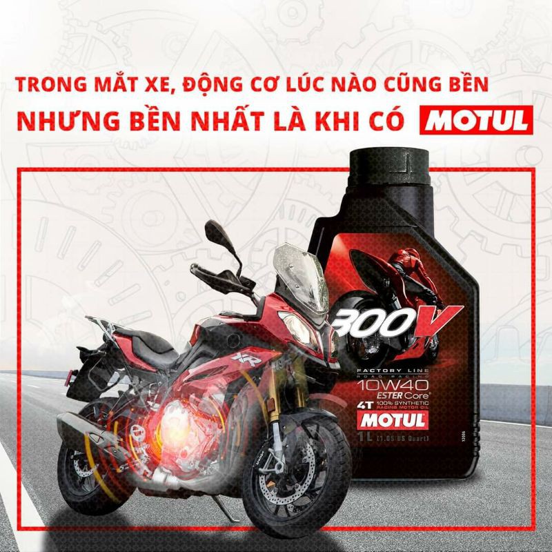 Nhớt Motul 300V 300V2 10W40 và 10W50 Pháp 1L chính hãng (tem 1 lớp, một, Ester core tổng hợp toàn phần 100%)