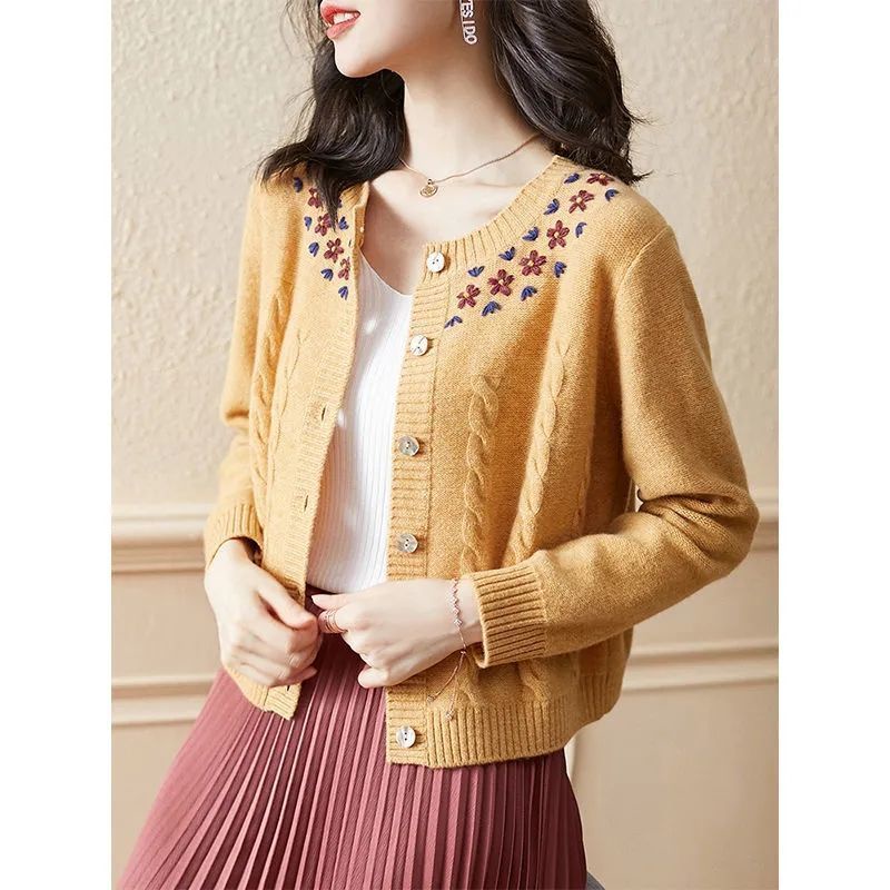 Áo Khoác Cardigan Len Dệt Kim Mỏng Dáng Rộng Thêu Họa Tiết Xinh Xắn Cho Nữ